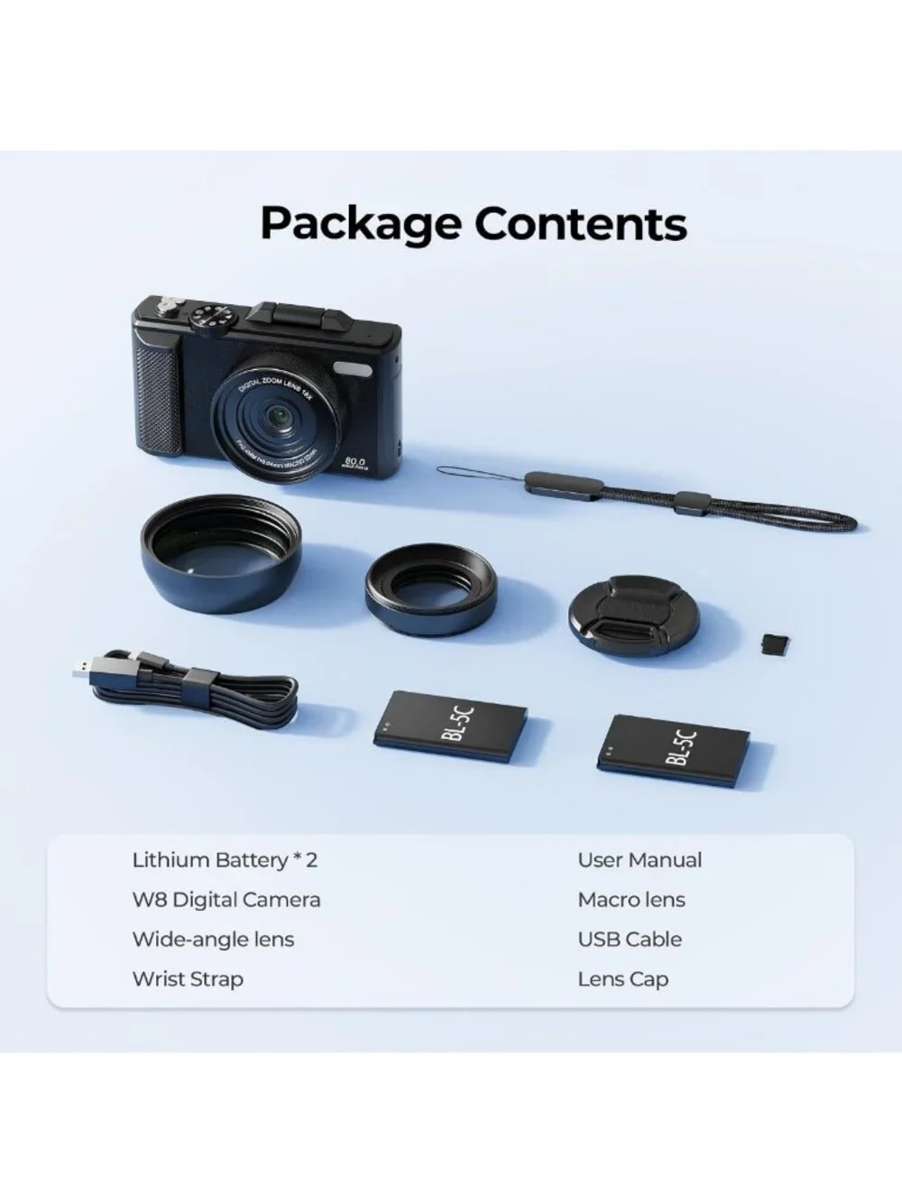 80MP Wi-Fi Digital Camera for Photography - 5K Resolution, 3